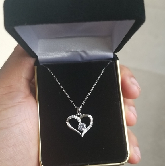 Sterling Silver 925 Rhodium Open Heart Pendant - Picture 3 of 4